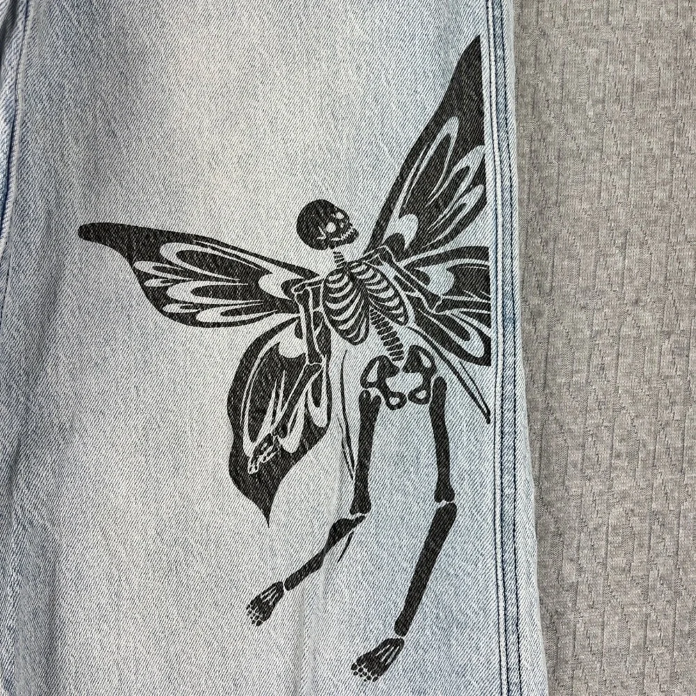Hot Topic Skeleton Fairy Jeans Women 1/26x30 Light Blue Wide Leg Goth Fairycore